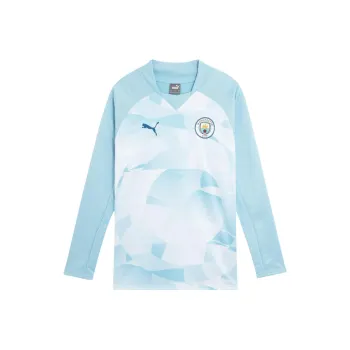 PUMA MCFC PREMATCH LS SWEAT TOP Sweatshirt Men's Silver Gray Lake Blue