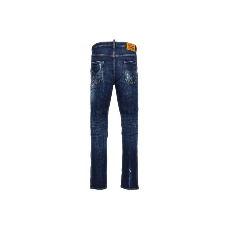 DSQUARED 2 Logo Patch Distressed Straight Leg Jeans-1
