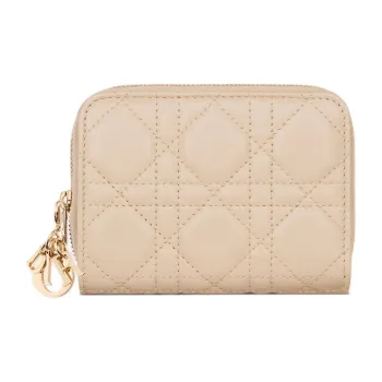 DIOR Lady Dior Lambskin Wallet Women's Pink Beige