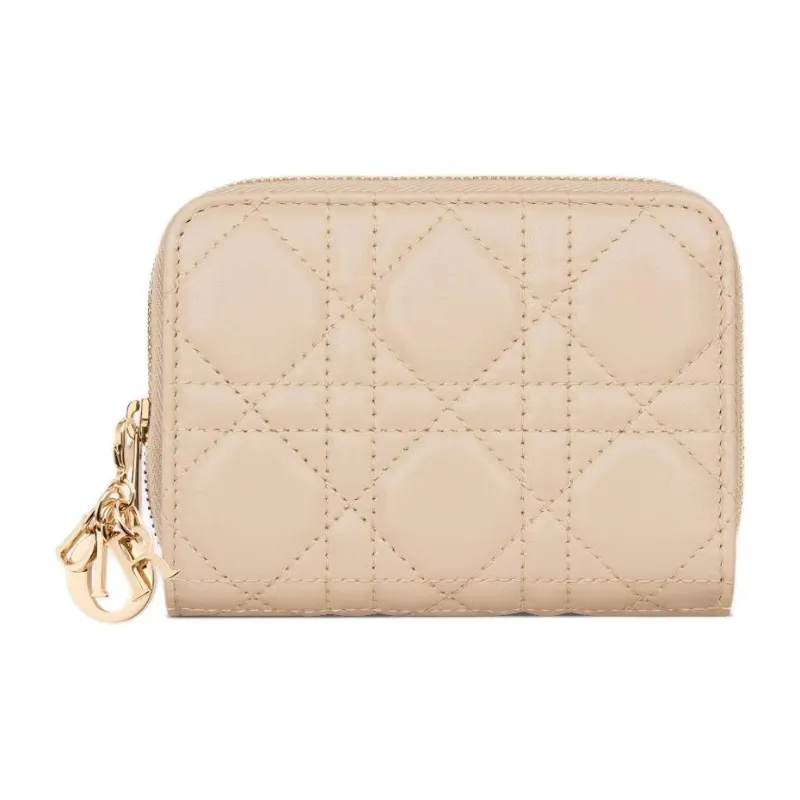 DIOR Lady Dior Lambskin Wallet Women's Pink Beige-0