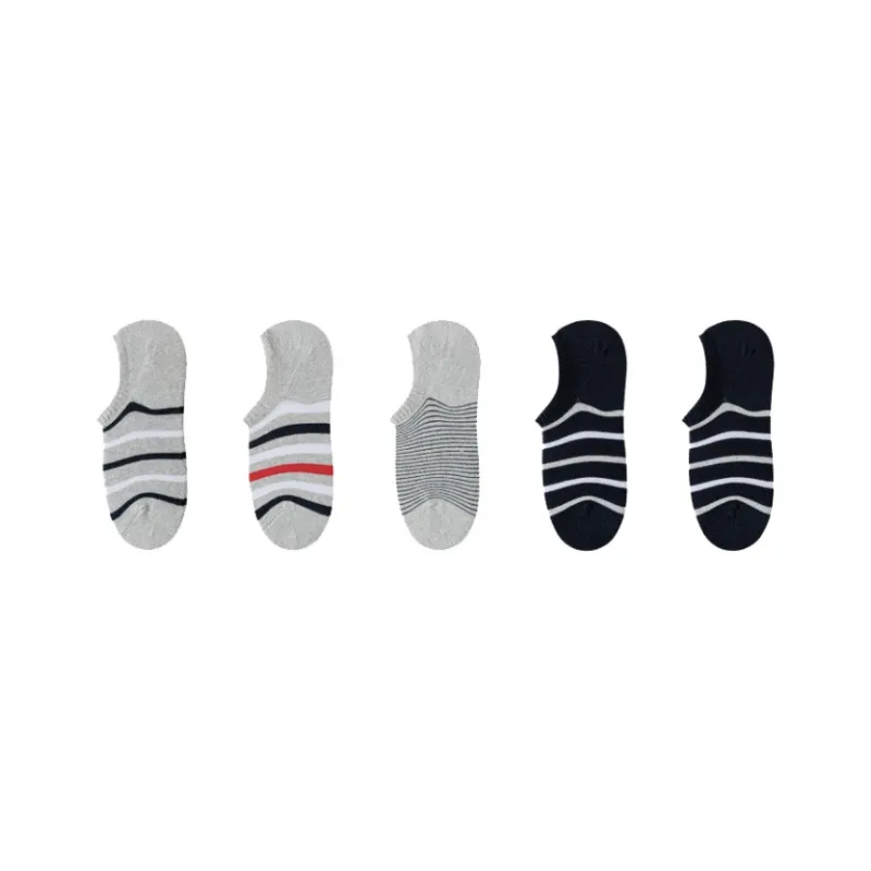 Mona No Show Socks Men's 5 Pack Heather Gray 3+Dark Blue 2-0