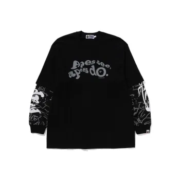 A BATHING APE Marbling Camo Multi Logo Layered Sleeves Long Sleeve Tee