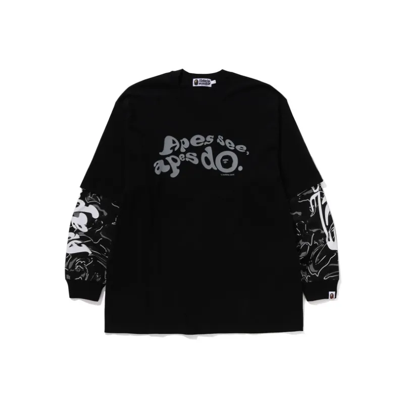 A BATHING APE Marbling Camo Multi Logo Layered Sleeves Long Sleeve Tee-0