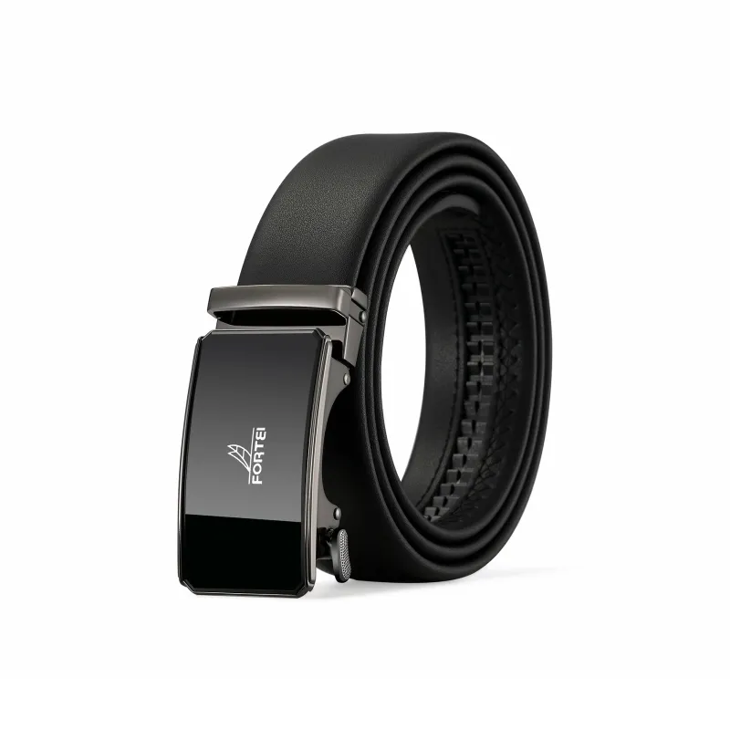 FORTEI Cow Leather Belts Men's Bright Black 3.5CM Gift Box Set-7