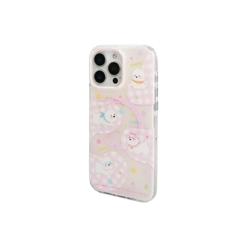 Wei Xin Acrylic Material Pink Plaid Star Puppy Phone Cases Compatible With IPhone 16/15 Pro Max/Apple 13/14 Pro/Max-6