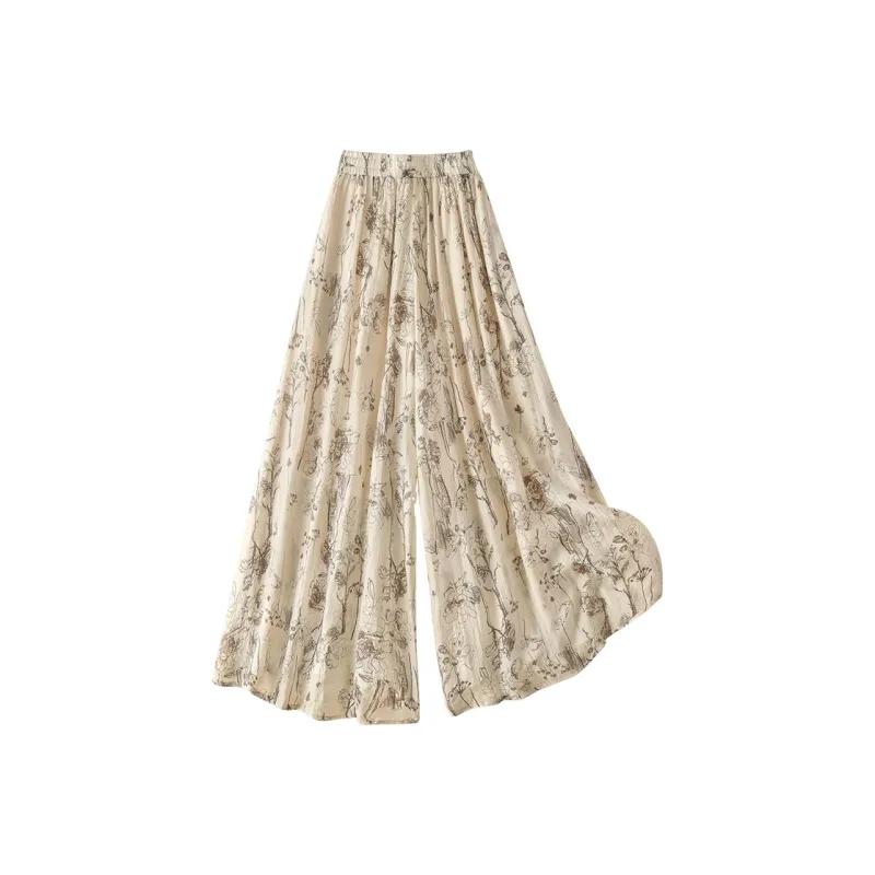 Cypress House Casual Pants Women's Apricot Coffee Floral-1