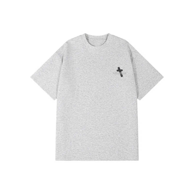 Caramella Drop Shoulder Sleeve T Shirt Unisex White Heather Gray-1