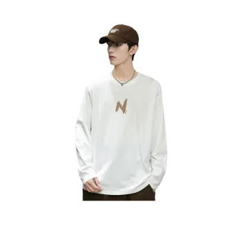 Tonlion Long Sleeved T Shirts Men's Raw White