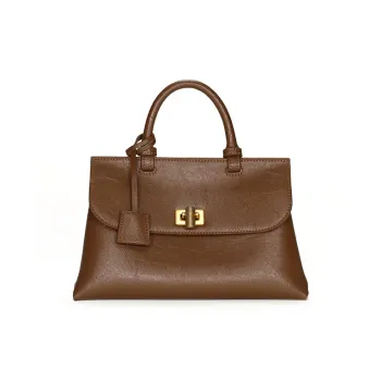 Simedin Cow Leather One Shoulder Handbag Medium Size Women's Coffee/Ecru/Deep Black