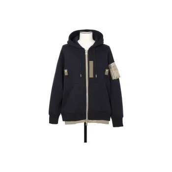 Sacai Layered Zip Up Drawstring Hoodie