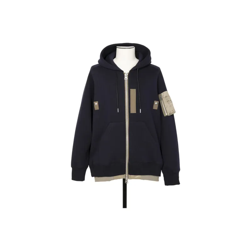 Sacai Layered Zip Up Drawstring Hoodie-0