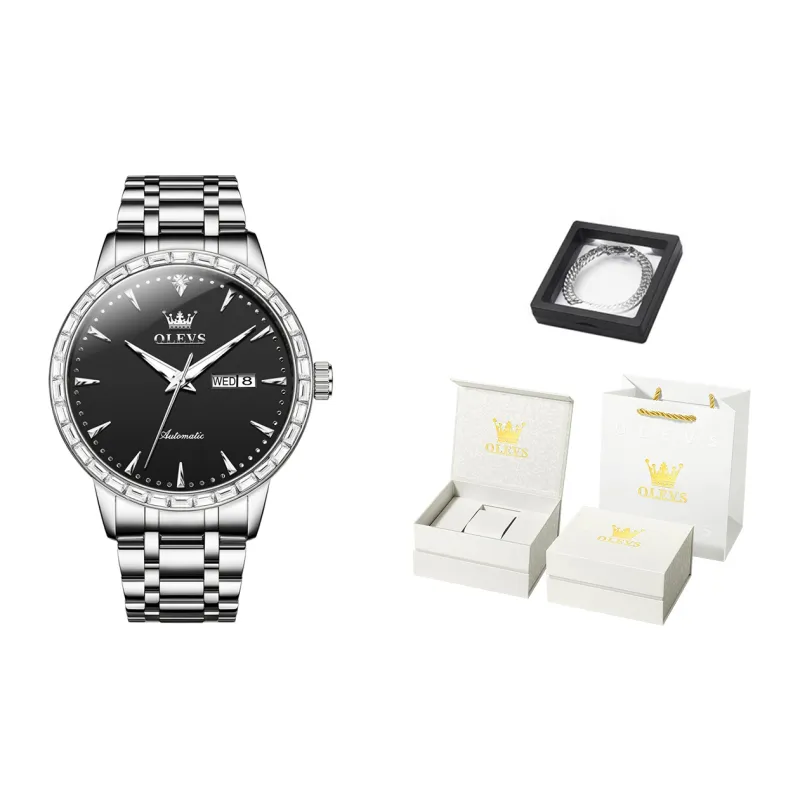 OLEVS Mechanical Movement Stainless Steel Watchband Watch Men's Watches White Dial-5