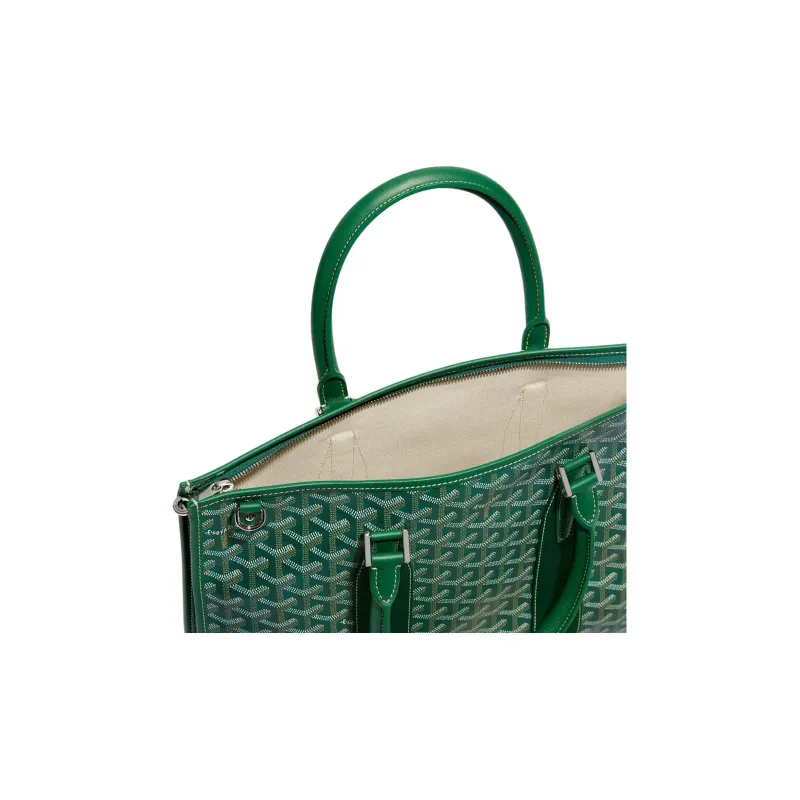 GOYARD Goyardine Canvas With Chevrons Calfskin One Shoulder Crossbody Portable Briefcase Unisex Green-3