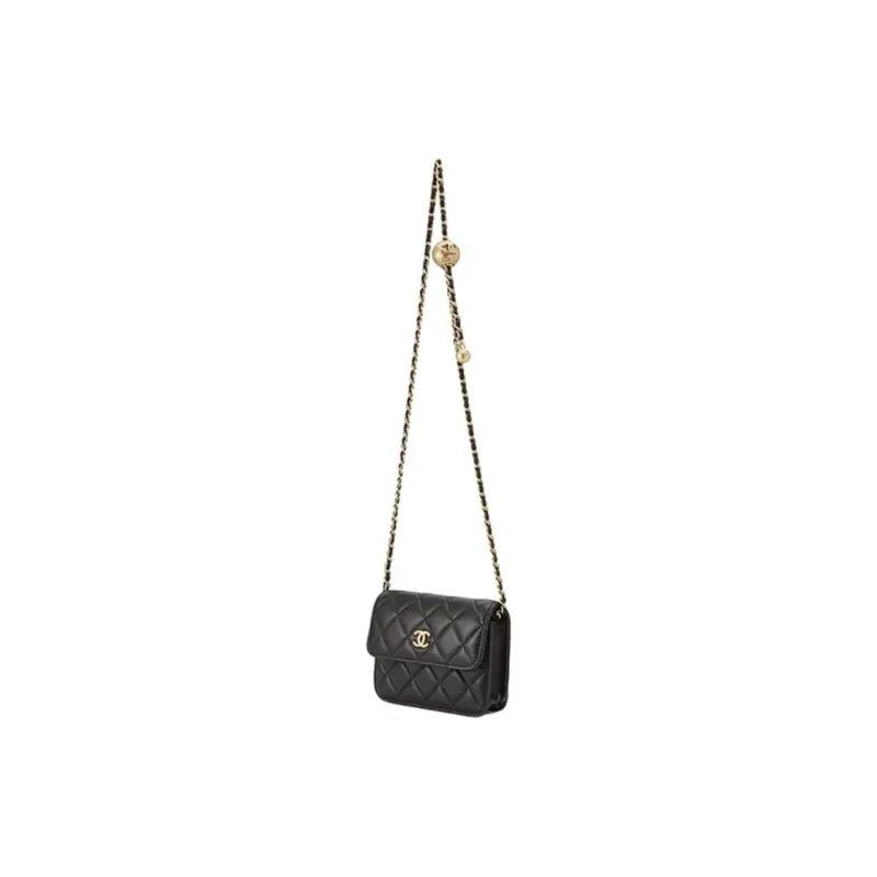 CHANEL Little Golden Ball Lambskin Flap Bag, Fanny Pack, Shoulder Bag Women's Black-1