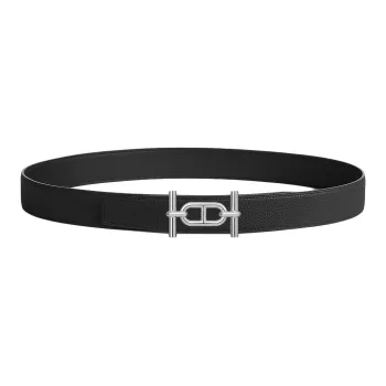 HERMES Palladium Plated Metal With Calfskin Leather Belts Unisex Black 3.2CM
