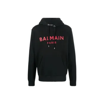BALMAIN Logo Printed Drawstring Hoodie