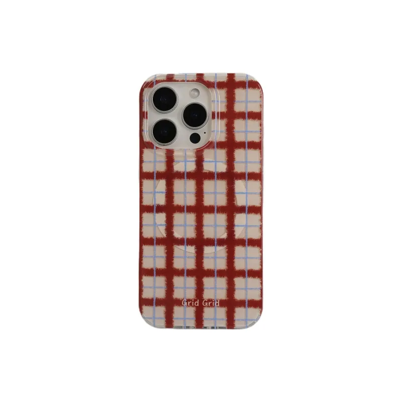 Sopi Acrylic Material Brown Red Plaid Floral Stand Phone Cases Compatible With IPhone 16/15 Pro Max/Apple 13/14 Pro/Max-4