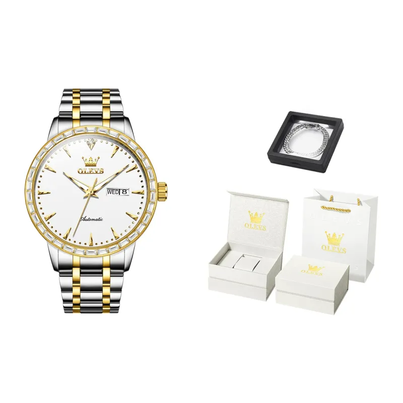 OLEVS Mechanical Movement Stainless Steel Watchband Watch Men's Watches White Dial-6