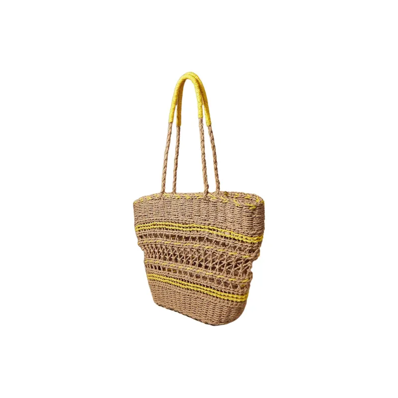 Boniu Straw Shoulder Bag Women's Blue & Camel/Yellow & Camel-4