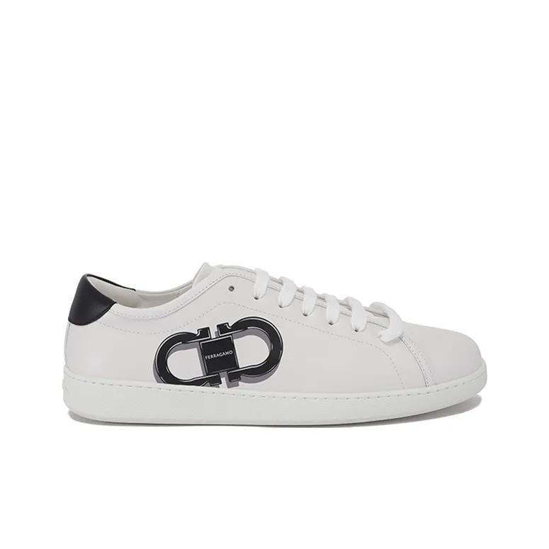 FERRAGAMO Low Top Skateboard Shoes Men's White Black Heel Tab-2
