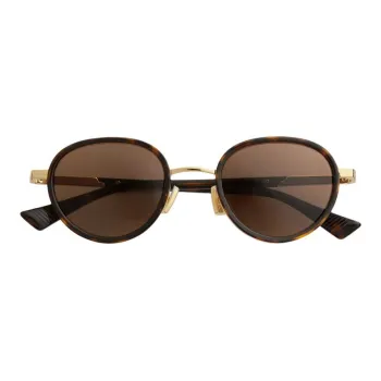 Bottega Veneta Acetate Gold Plated Metal Irregular Shape Sunglasses Women's Brown