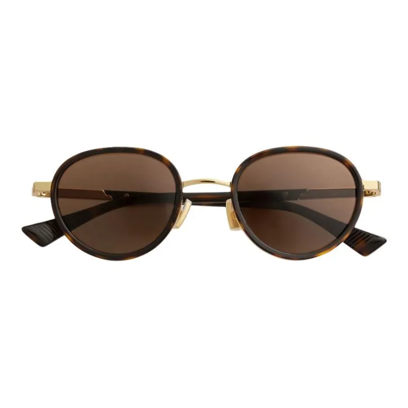 Bottega Veneta Acetate Gold Plated Metal Irregular Shape Sunglasses Women's Brown-0