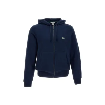 LACOSTE Logo Patch Zip Up Drawstring Hoodie