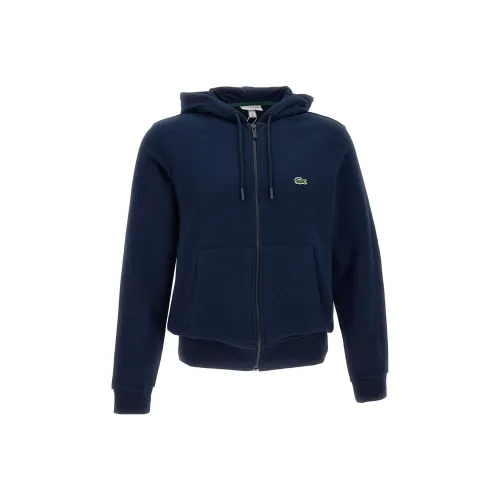LACOSTE Logo Patch Zip Up Drawstring Hoodie