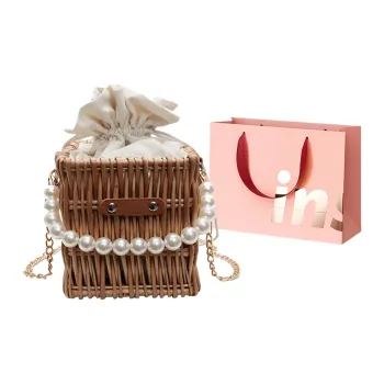 WHEELY BABY+ Woven Crossbody Bag, Bucket Bag Women's Chain Style/Pearl Style