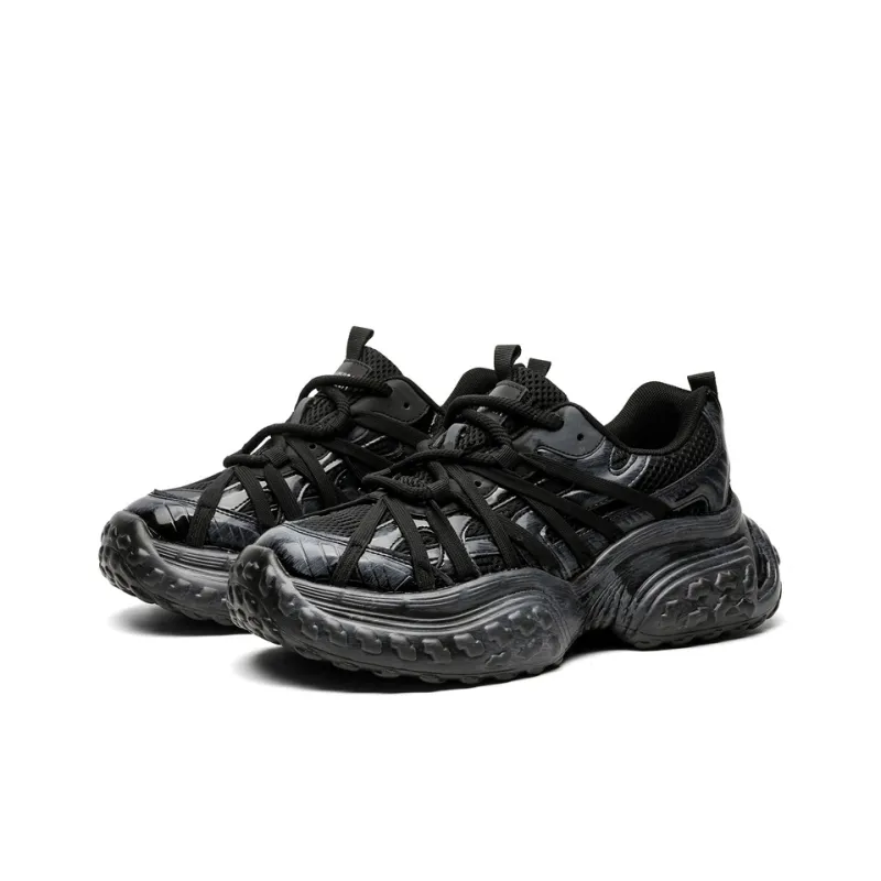 Kuding Chunky Sneakers Unisex Low Top Champagne/Black-10