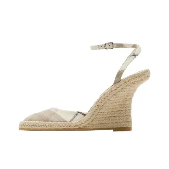 Burberry Check Mews Wedge Heel High Heels 9cm Women's Beige