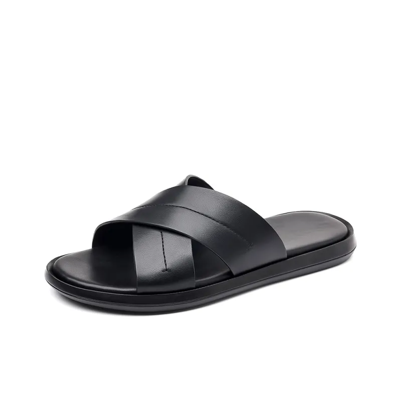 Romon Rubber Sole Cushioning Slide Slippers Men's Black-1