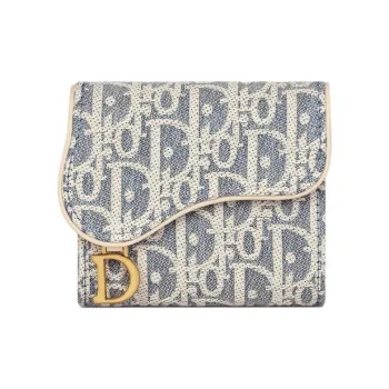 DIOR Saddle Calfskin Wallet Women's Blue & Beige