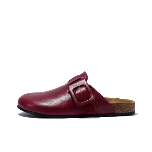 BELLALILY Rubber Sole Abrasion Resistant Slip Resistant Wrap toe Slippers Women's Burgundy