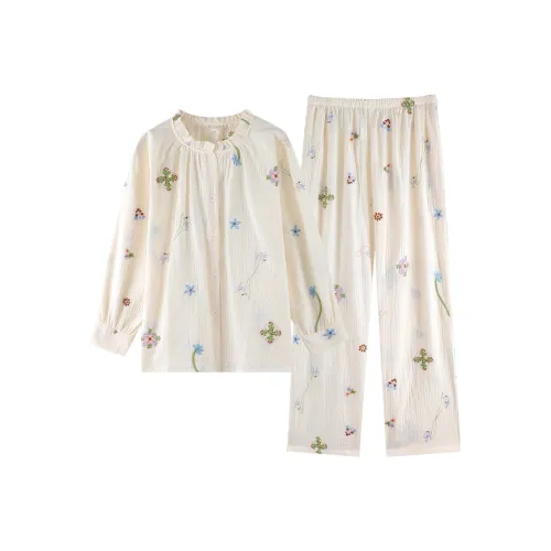 ZumashL Sweet Style Embroidery Loose Fit Plus Size Pajama Set Women's