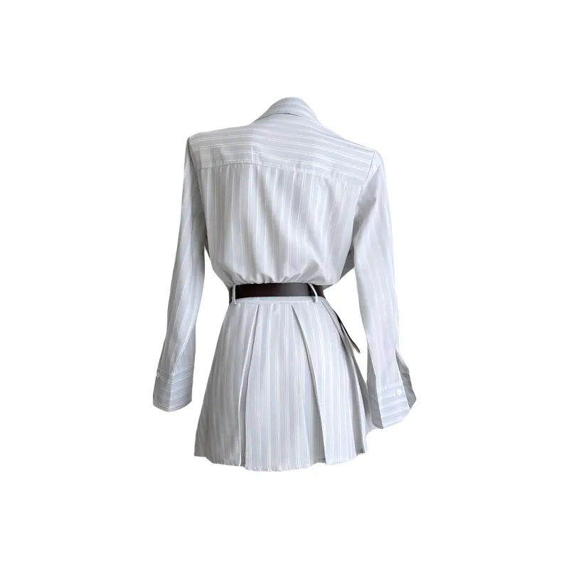 DOKZB Long Sleeved Dresses Women's Striped Light Blue-1