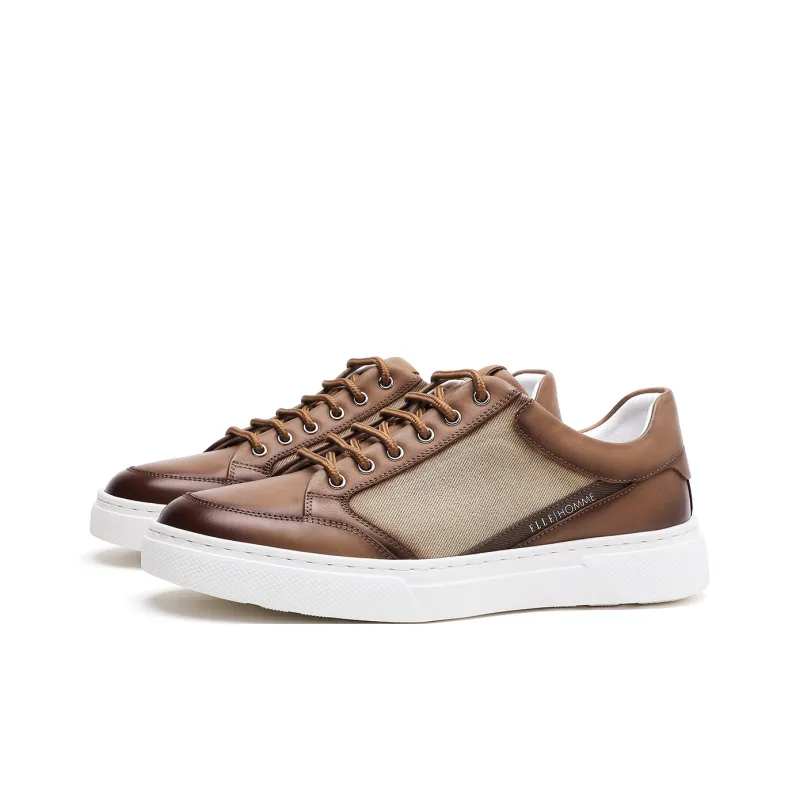 ELLE HOMME Low Top Skateboard Shoes Men's Brown-1