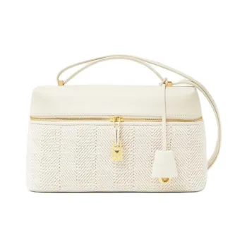 Loro Piana Extra Bag Cotton Shoulder Bag Women's Natural & Fine Language White & Sun Gold