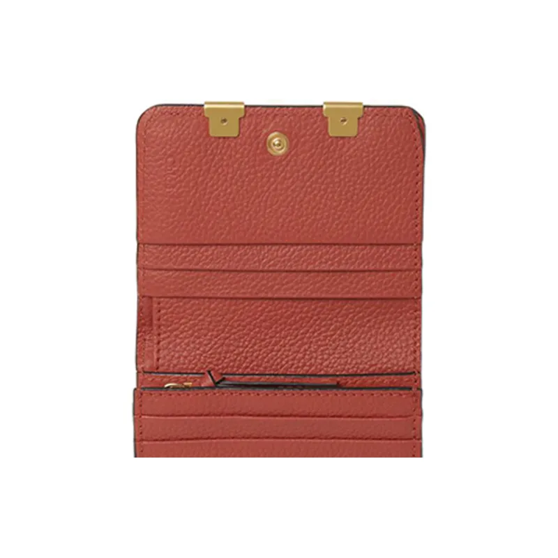 Chloe Marcie Grained Calfskin Wallet Small Size Women's Ochre Red-4