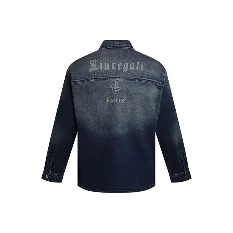LIUREGALI Denim Jacket Men's Blue-1