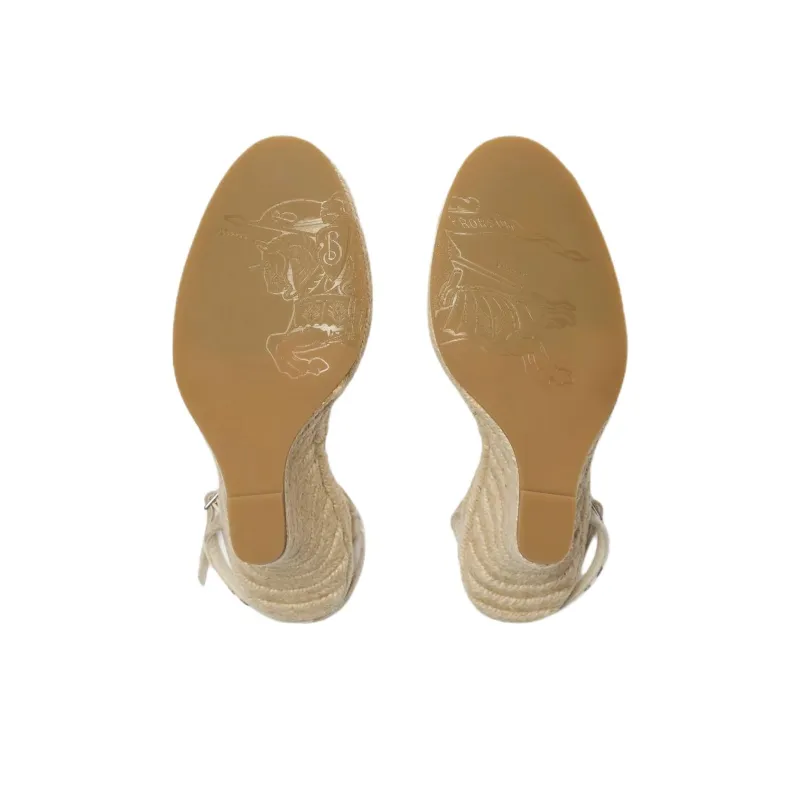 Burberry Check Mews Wedge Heel High Heels 9cm Women's Beige-3