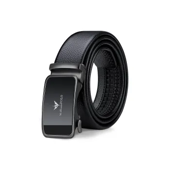WilliamPOLO Cow Leather Belts Men's Gunmetal Buckle Silver Logo 3.5cm