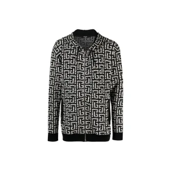BALMAIN Monogram Intarsia knit Zipped Hoodie