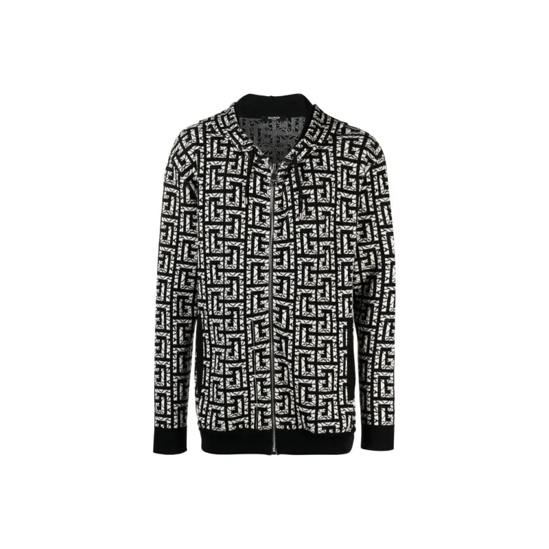 BALMAIN Monogram Intarsia knit Zipped Hoodie-0