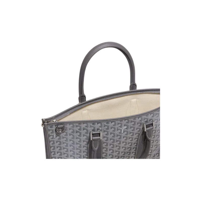 GOYARD Goyardine Canvas With Chevrons Calfskin One Shoulder Crossbody Portable Briefcase Unisex Gray-3