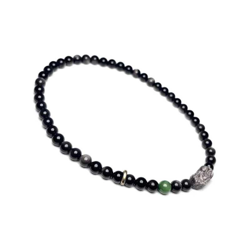 MOUNTAINS AND MANS Obsidian New Chinese Style Wealth Good Luck Stacking Beaded Bracelet Unisex-4