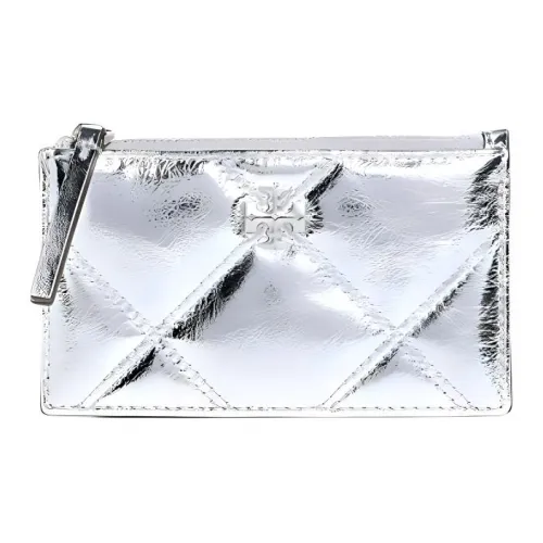 TORY BURCH Kira Leather Card Holder Women's Silver