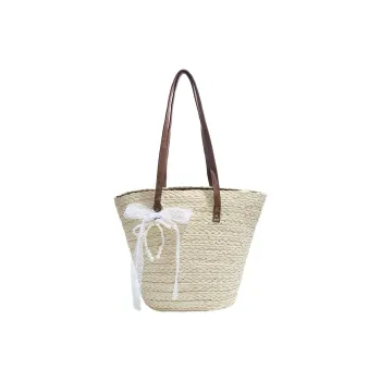 HCXK Straw Woven Tote Bag Shoulder Bag Women's White/Brown