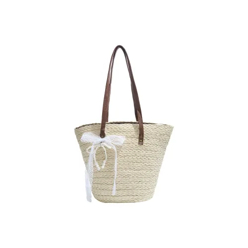 HCXK Straw Woven Tote Bag Shoulder Bag Women's White/Brown
