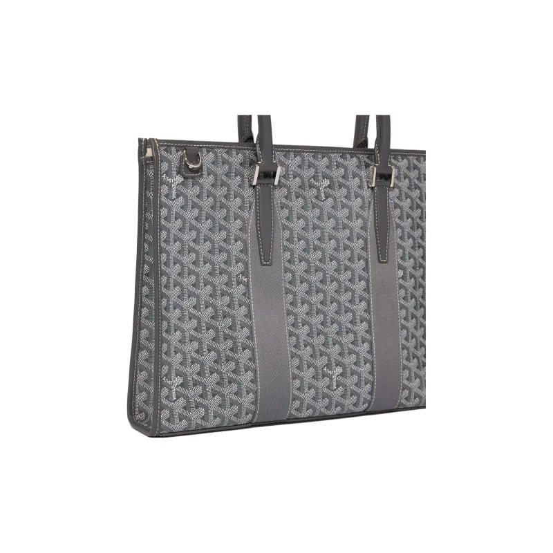 GOYARD Goyardine Canvas With Chevrons Calfskin One Shoulder Crossbody Portable Briefcase Unisex Gray-2